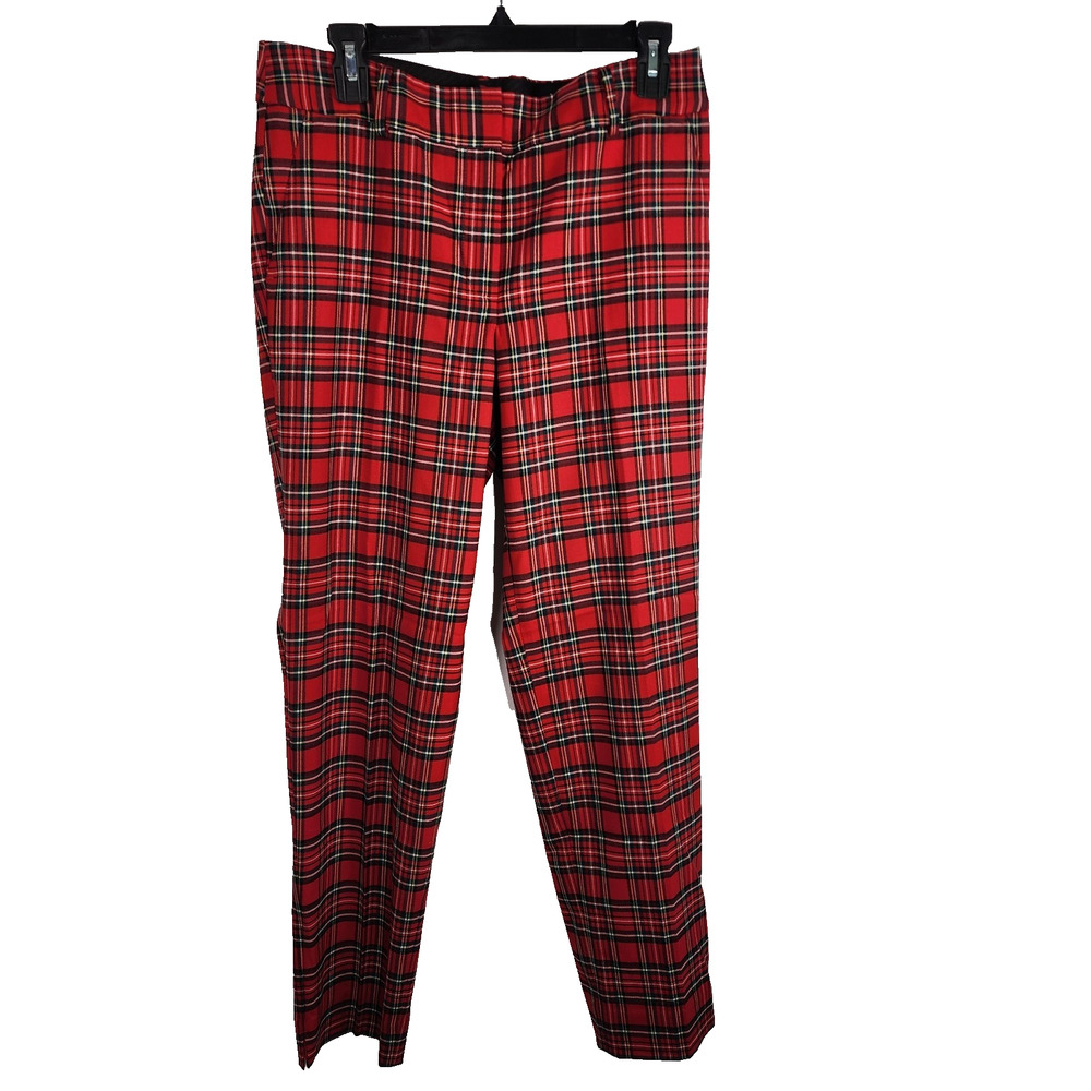 Talbots Women Hampshire Ankle Pant 6 Straight Black Red Holiday Plaid Wool Blend